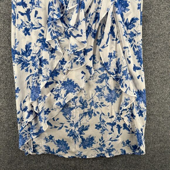 Free People Skirt Womens 6 White Blue Floral Ruffle Fairycore Romantic Angelcore - Picture 4 of 11